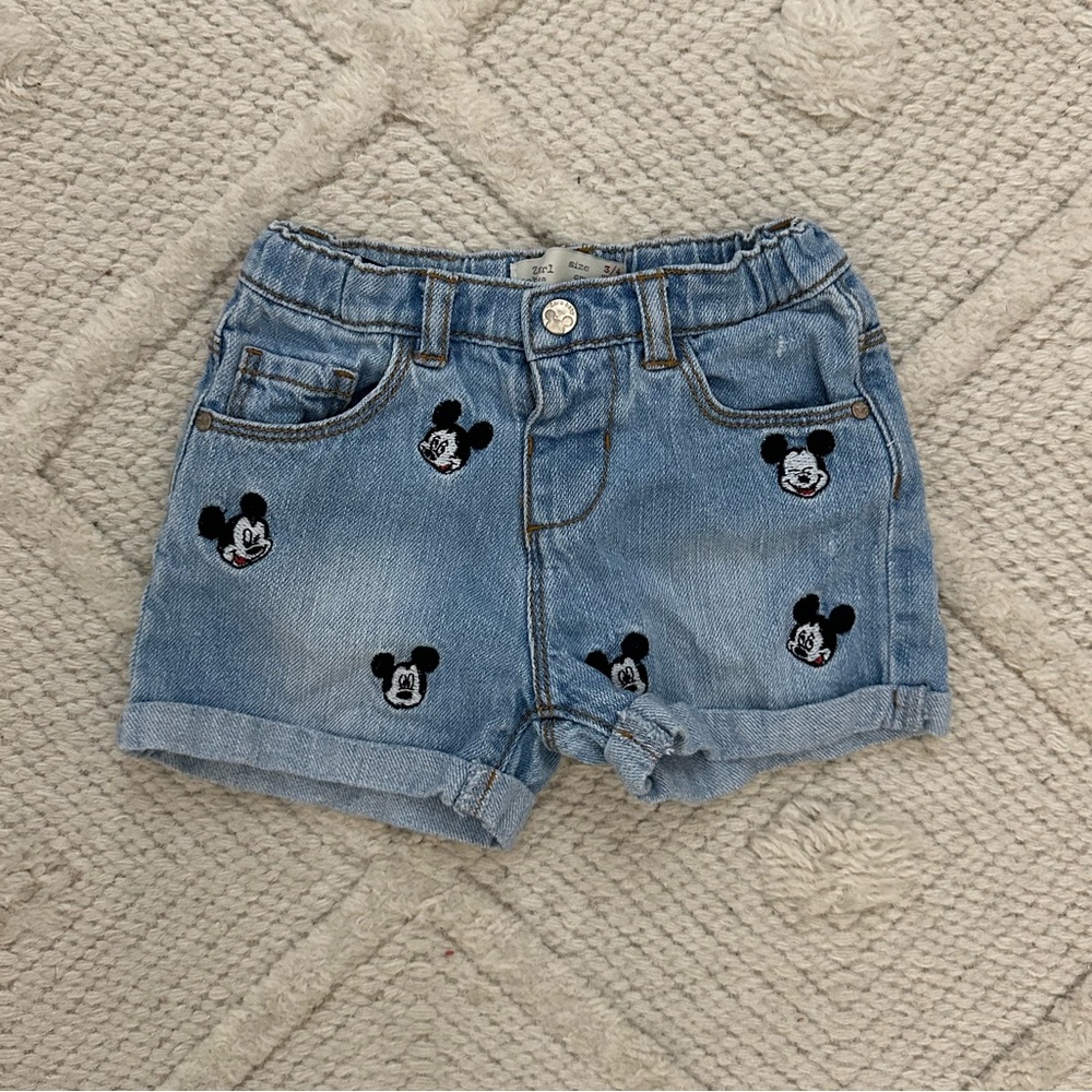 Zara Disney Mickey Denim Shorts 3/4